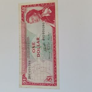 Young Queen Elizabeth East Caribbean States-Antigua Island 1 Dollar note 1965